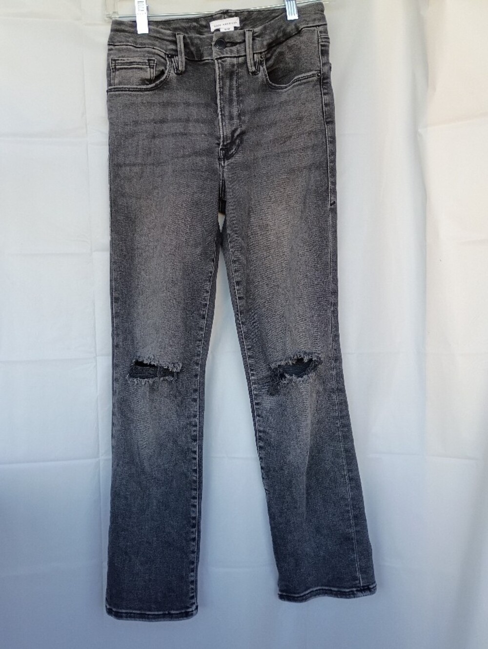 Good American Always Fits Good Legs Straight Jeans Frayed Knees Black 6-12